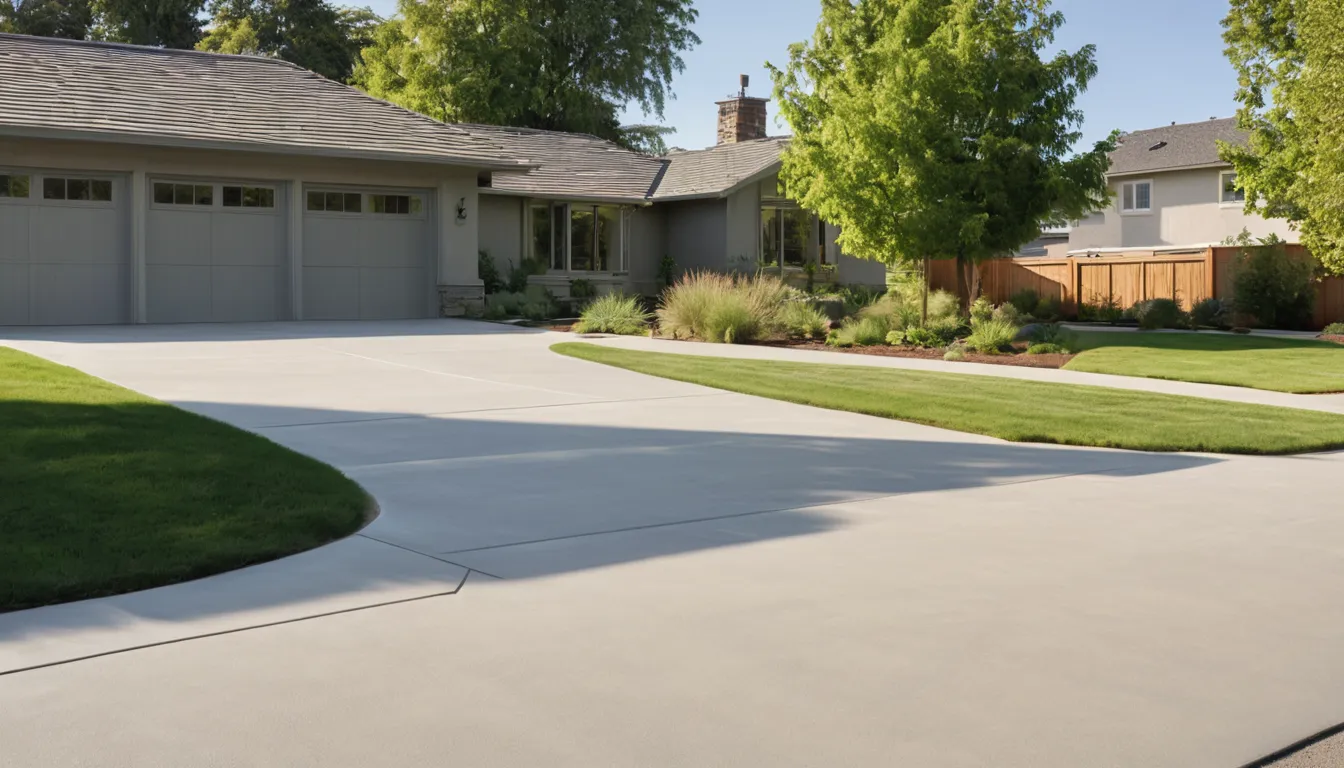 A freshly poured concrete driveway beside a frame house in St. Michael